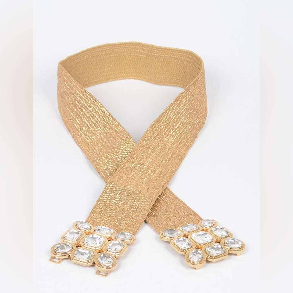 Plus Size Gold or Silver Rhinestone Straw Statement Belt - Picture 6 of 6